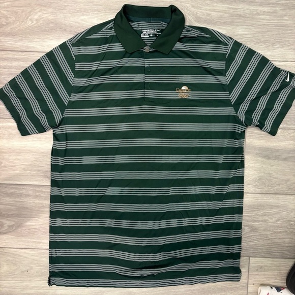 Nike Dark Green and Gray Striped Polo Shirt - Picture 1 of 2